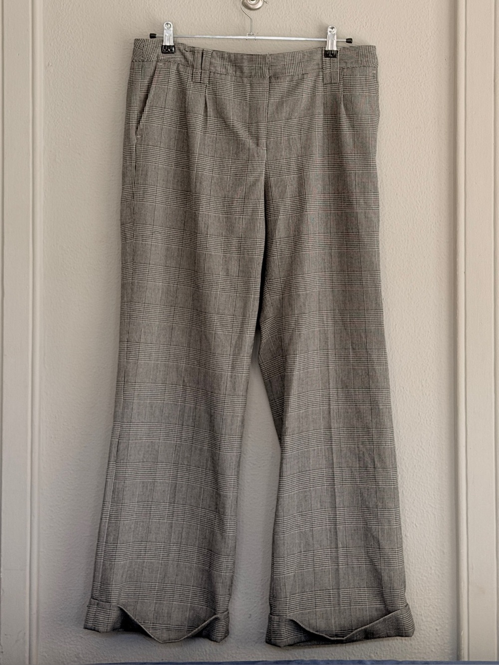 Will Smith Glen Plaid Wide Leg Trouser Pants Gray Black Size 10